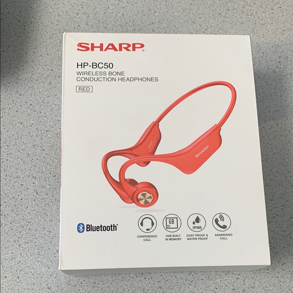 Sharp wireless bone conduction headphones NEW red qvc Bluetooth